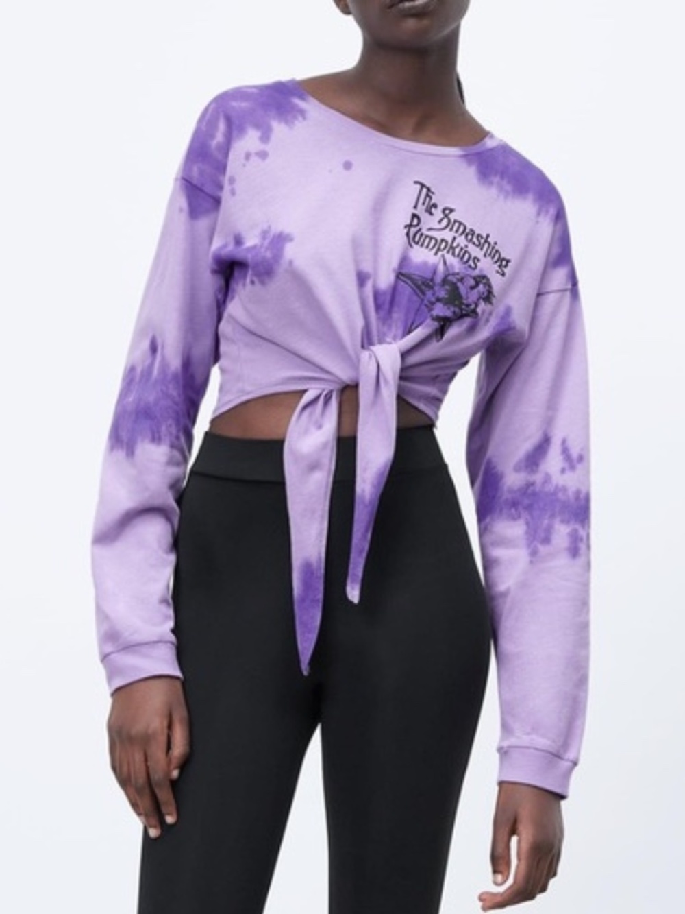 NEW Zara Smashing Pumpkins Purple Tie Dye Crop T-Shirt Small